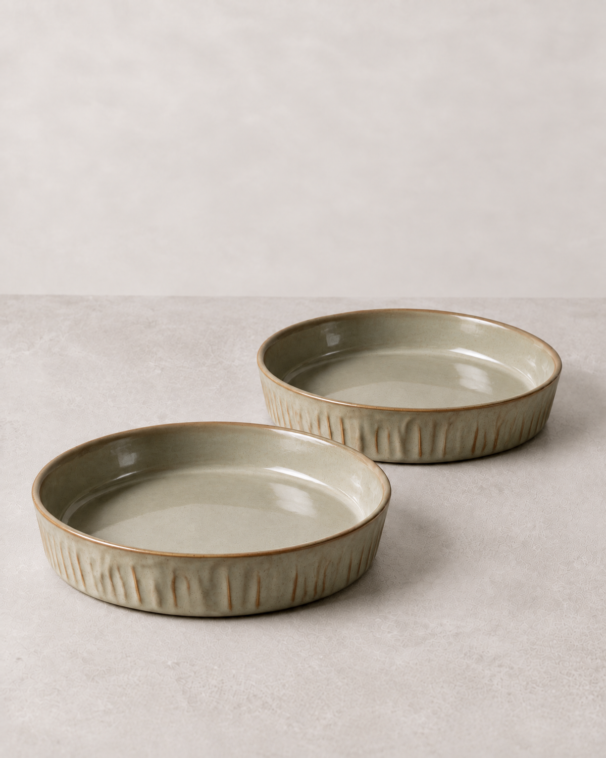 Sage Taupe Rimmed  Plate Set
